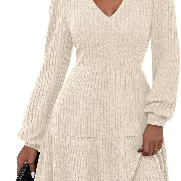 Dresses & Skirts - Womens Sweater Dress Knit Long Sleeve V Neck A Line Fall Mini Pockets